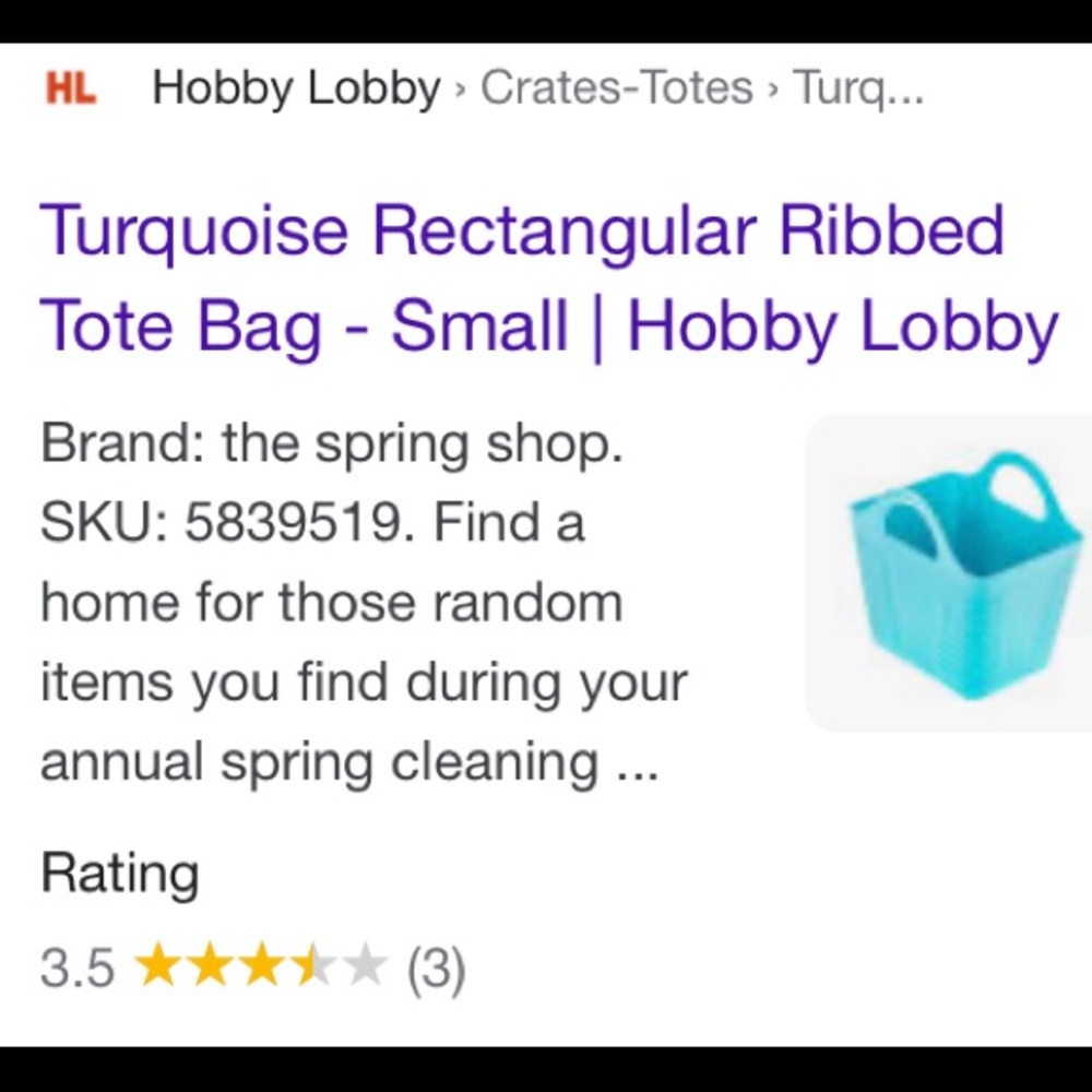 ISO In Search of Hobby Lobby Turquoise Tiny Tote